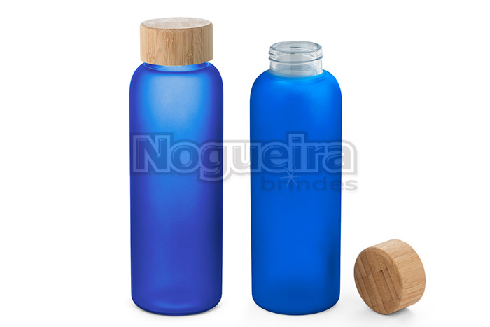 Garrafa de Vidro Borossilicato com Tampa de Bambu Personalizada