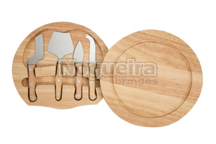 Kit para Queijos 5 Peças com Tábua Personalizada 