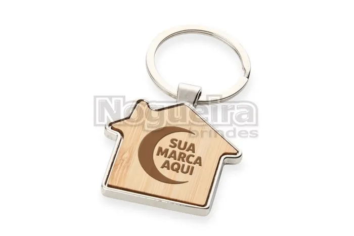 Chaveiro Casa em Metal e Bambu Personalizado