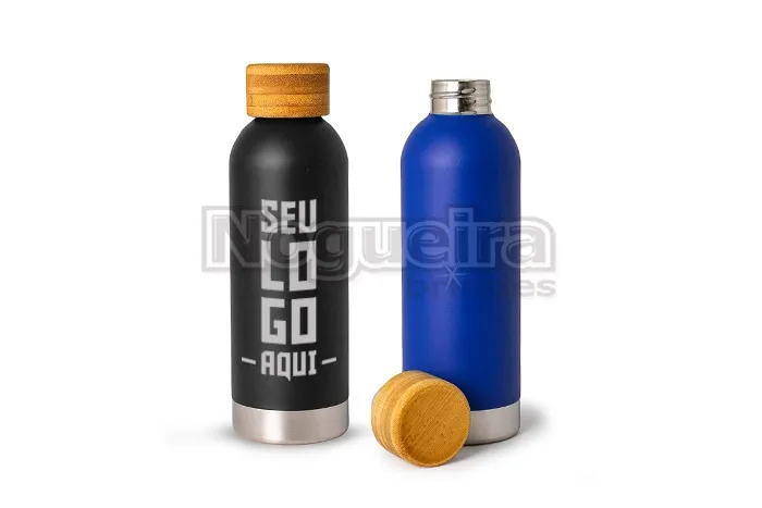 Garrafa Térmica com Tampa de Bambu Personalizada